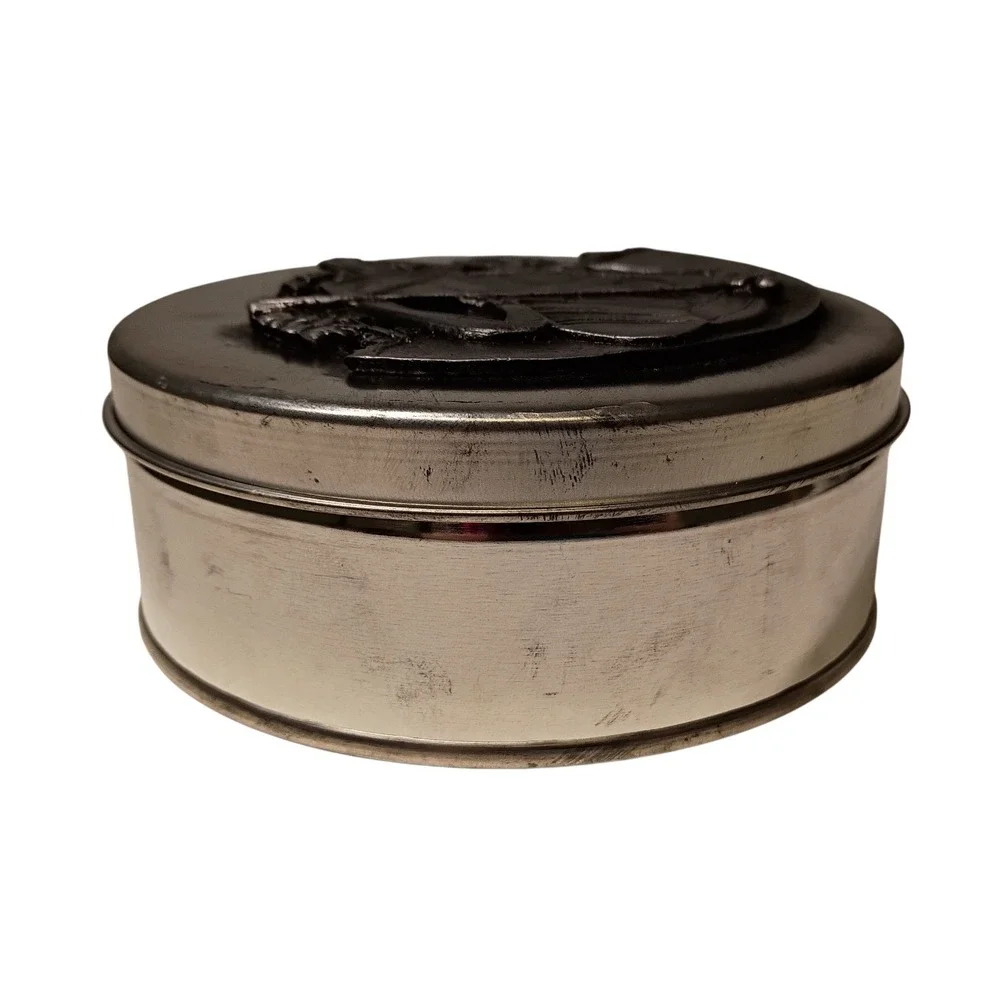 Matzeke Golf Theme Pewter Lid Decorative Silver Tone Metal Tin‎ Can Vintage